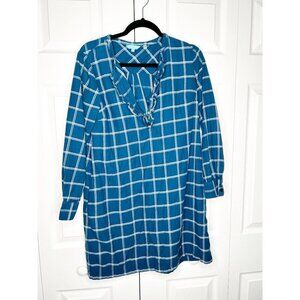 Draper James Blue White Printed Long Sleeve Ruffle Mini Dress Women's Size 10